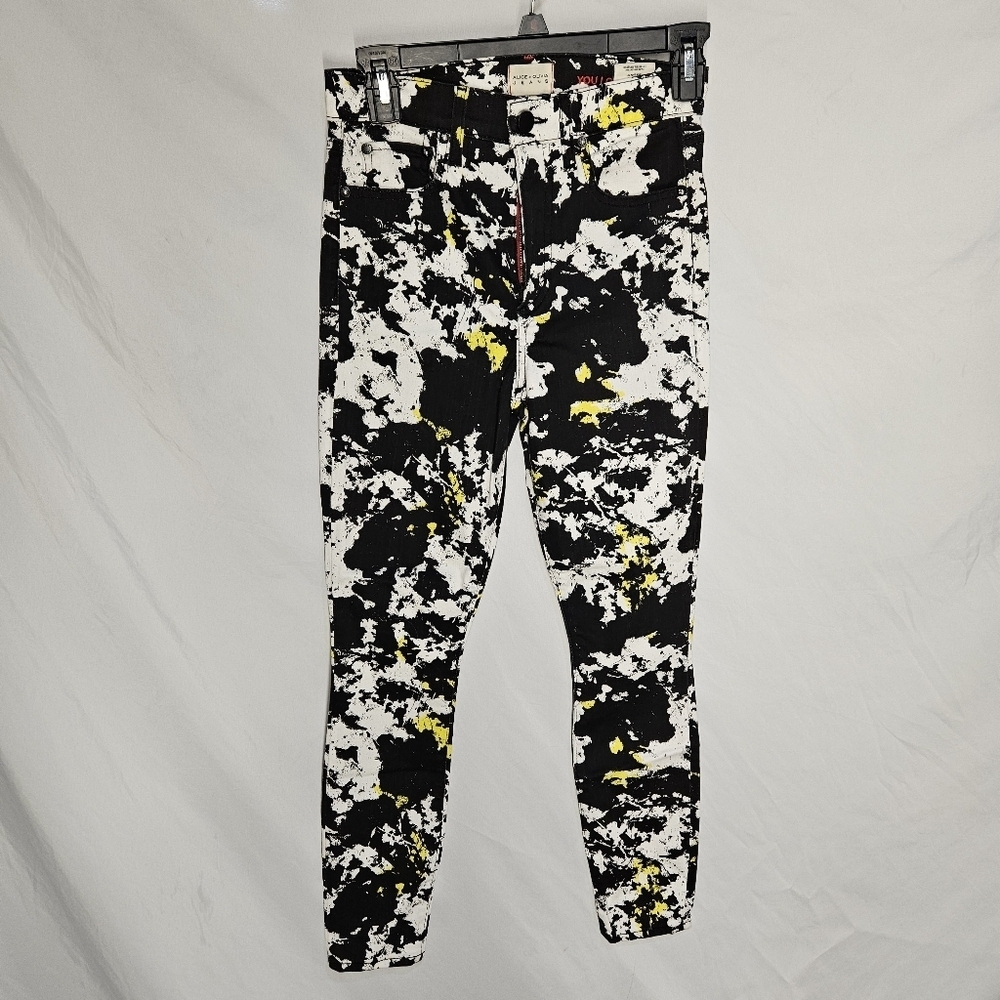 Alice + Olivia SM Multicolor Paint Print Good High Rise Ankle Skinny Jeans Sz 25
